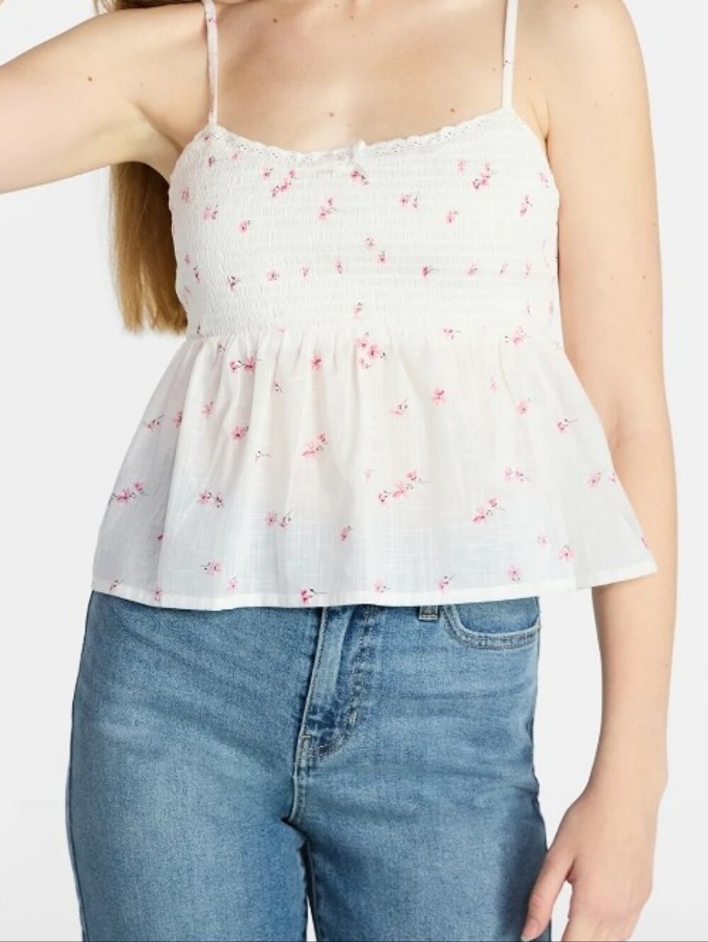 No Boundaries Cotton Smocked Baby Doll Tank Top, Women's Size L